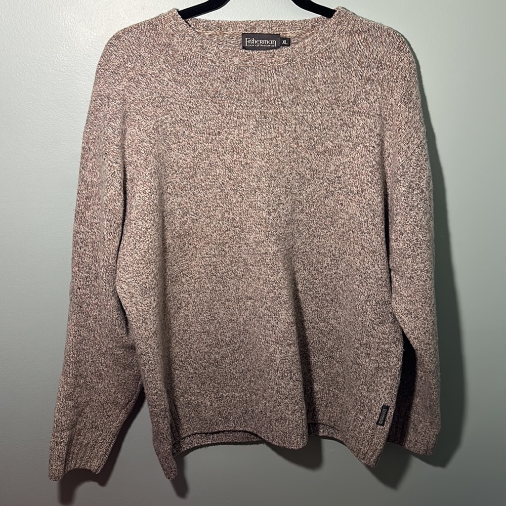 Fisherman Out of Ireland Wool Sweater Mens XL Shetland Wool beige brown